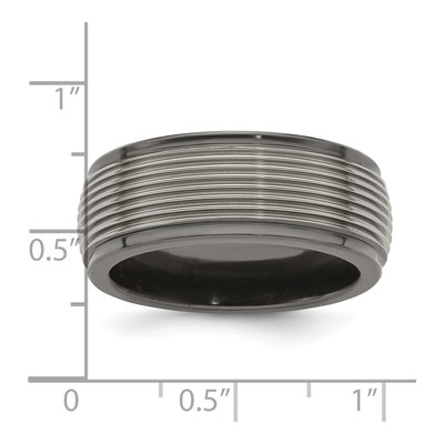 Titanium 9mm Black Grooved Step Edge Wedding Band – view 8