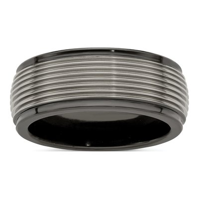 Titanium 9mm Black Grooved Step Edge Wedding Band