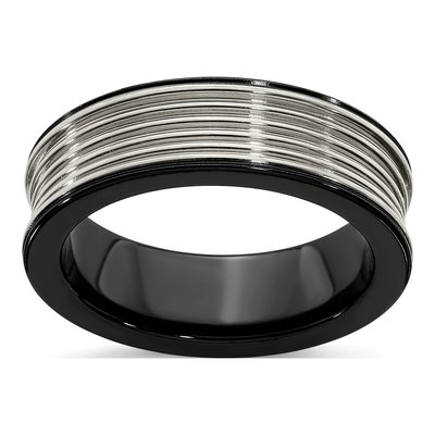 Titanium 7mm Black Ti Grooved Wedding Band