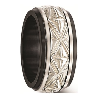 Titanium & Sterling Silver 11mm Black Wedding Band – view 5