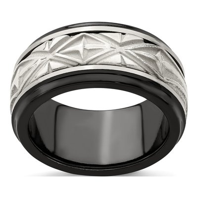 Titanium & Sterling Silver 11mm Black Wedding Band