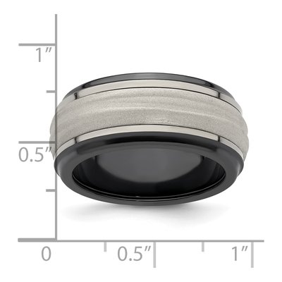 Titanium & Sterling Silver 10mm Black Wave Wedding Band – view 8