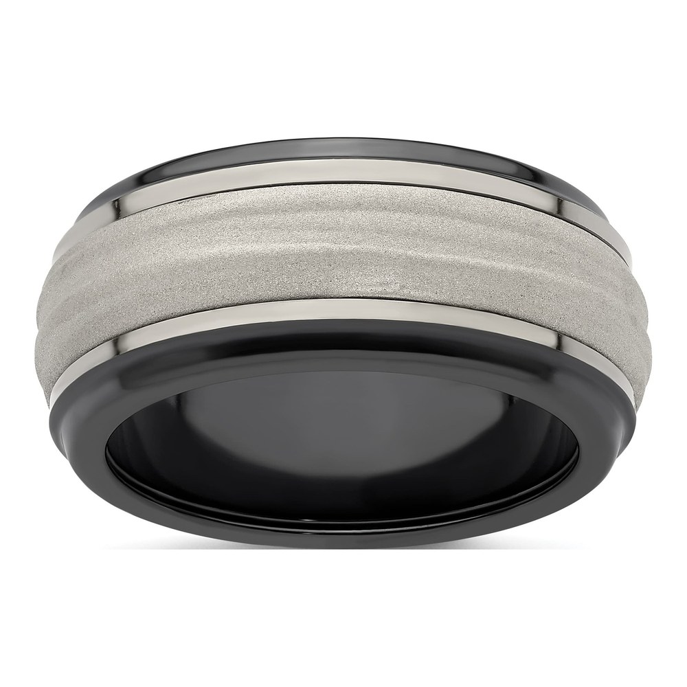 Titanium & Sterling Silver 10mm Black Wave Wedding Band