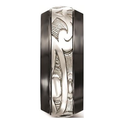 Titanium & Sterling Silver 10mm Black Scroll Wedding Band – view 3