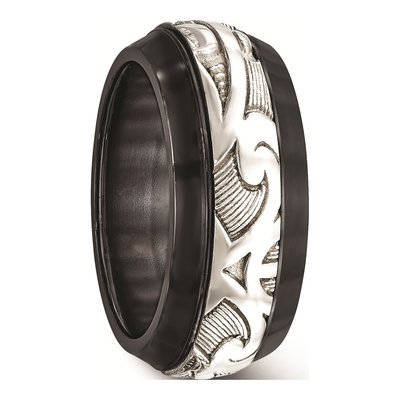 Titanium & Sterling Silver 10mm Black Scroll Wedding Band – view 5