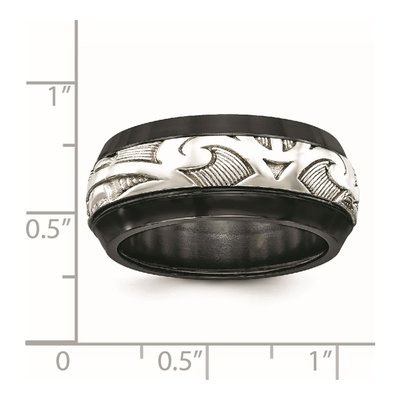 Titanium & Sterling Silver 10mm Black Scroll Wedding Band – view 7