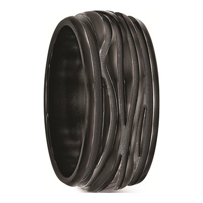 Titanium 10mm Black Grooved Wave Wedding Band – view 6