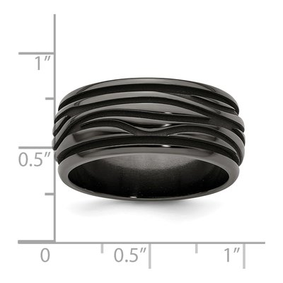 Titanium 10mm Black Grooved Wave Wedding Band – view 8