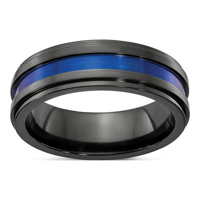 Titanium 7mm Black Blue Anodized Comfort-Fit Band