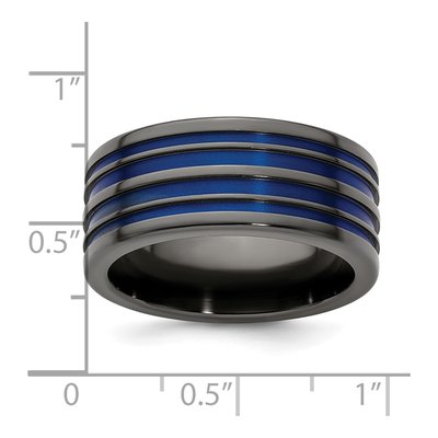 Titanium 10mm Black Blue Grooved Band – view 5