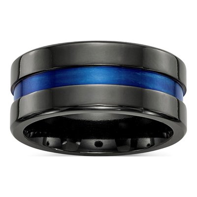 Titanium 10mm Black Blue Anodized Comfort-Fit Band