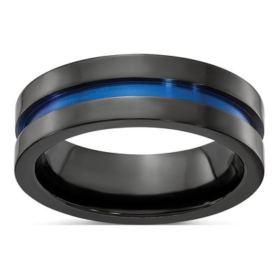 Titanium 7mm Black Blue Anodized Comfort-Fit Band