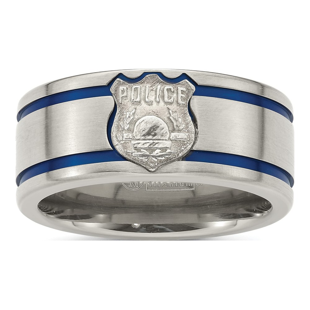 Titanium & Sterling Silver 10mm Police Shield Band