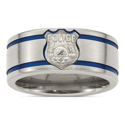 Titanium & Sterling Silver 10mm Police Shield Band