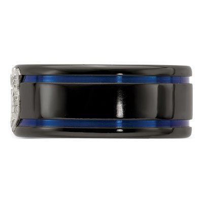 Titanium & Sterling Silver 10mm Black Police Shield Band – view 3