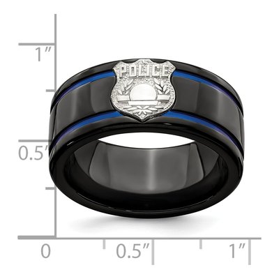 Titanium & Sterling Silver 10mm Black Police Shield Band – view 4
