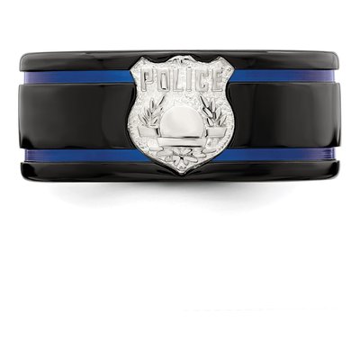 Titanium & Sterling Silver 10mm Black Police Shield Band – view 5