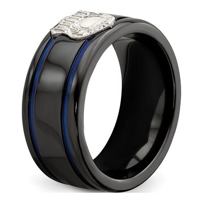 Titanium & Sterling Silver 10mm Black Police Shield Band – view 7