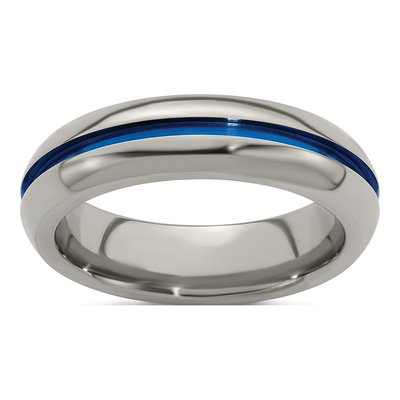 Titanium 6mm Blue Stripe Comfort-Fit Band