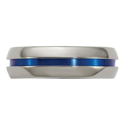 Titanium 7mm Blue Stripe Comfort-Fit Band – view 5