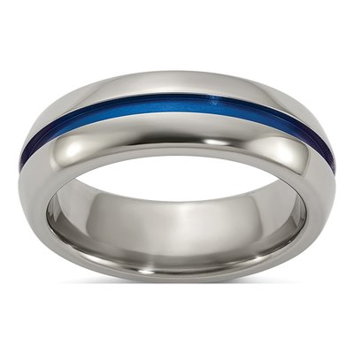 Titanium 7mm Blue Stripe Comfort-Fit Band