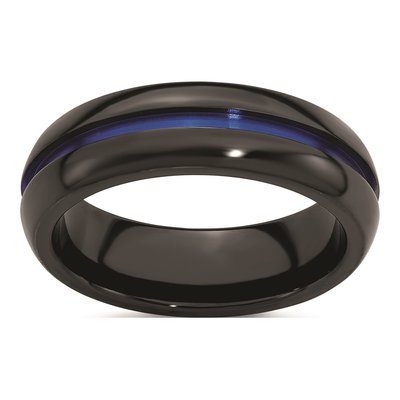 Titanium 7mm Black Blue Stripe Comfort-Fit Band