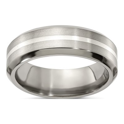 Men's Titanium & Sterling Silver 7mm Gray Comfort-Fit Band