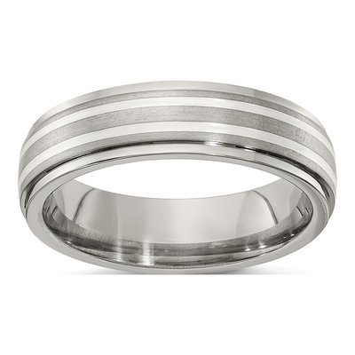 Titanium & Sterling Silver 6mm Gray Comfort-Fit Band