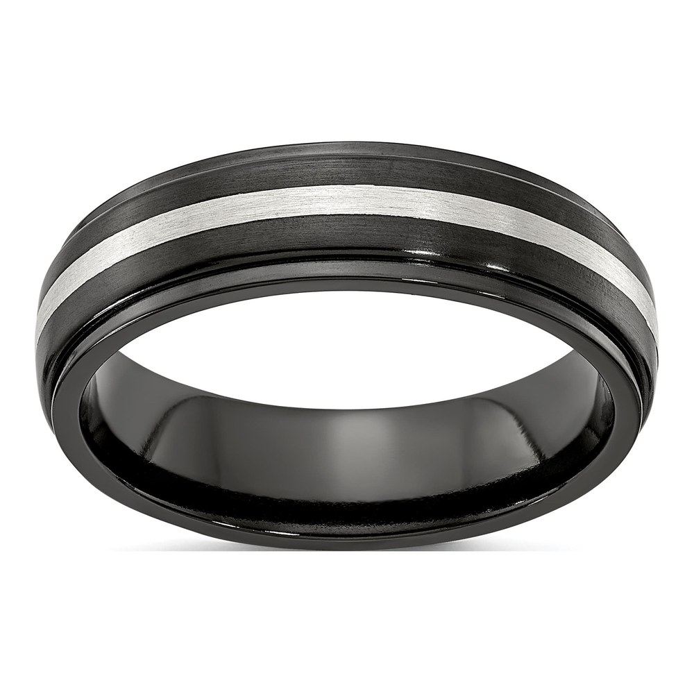 Edward Mirell Black Ti With Sterling Silver Inlay Step Down 6mm Band