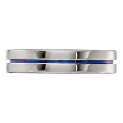 Men's Titanium 5mm Blue Stripe Comfort-Fit Band – view 4