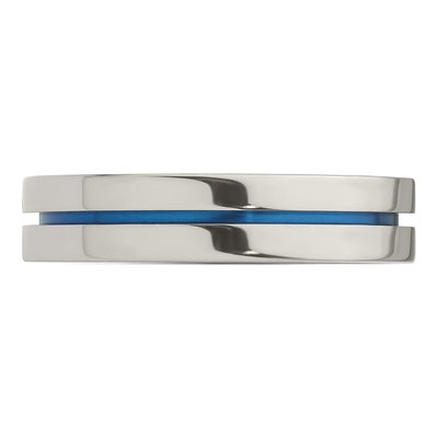 Men's Titanium 5mm Blue Stripe Comfort-Fit Band – view 5