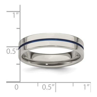 Men's Titanium 5mm Blue Stripe Comfort-Fit Band – view 7