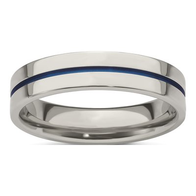 Men's Titanium 5mm Blue Stripe Comfort-Fit Band