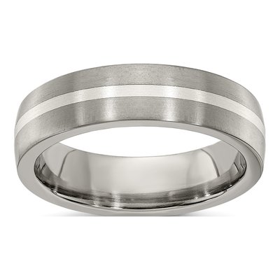 Men's Titanium & Sterling Silver 6mm Inlay Comfort-Fit Band