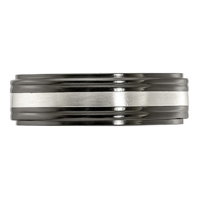 Men's Titanium 7mm Black Inlay Comfort-Fit Band – view 3