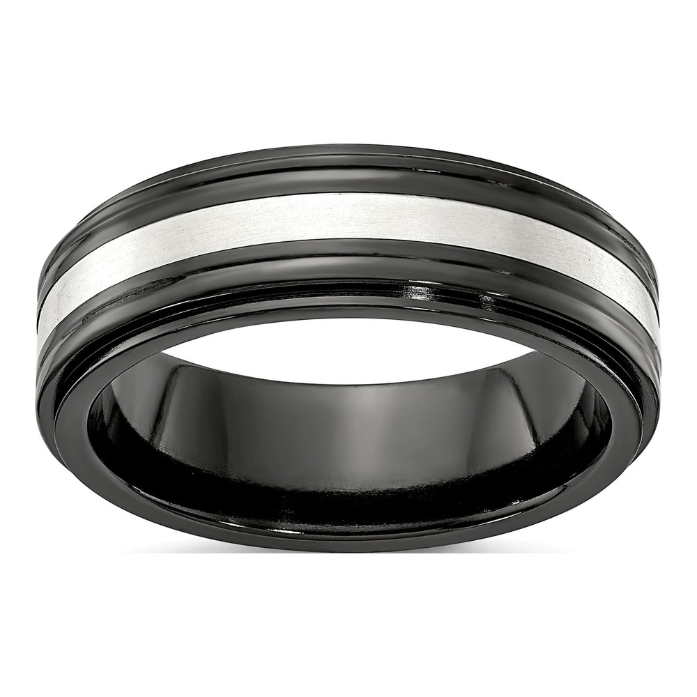 Men's Titanium 7mm Black Inlay Comfort-Fit Band