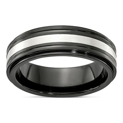 Men's Titanium 7mm Black Inlay Comfort-Fit Band