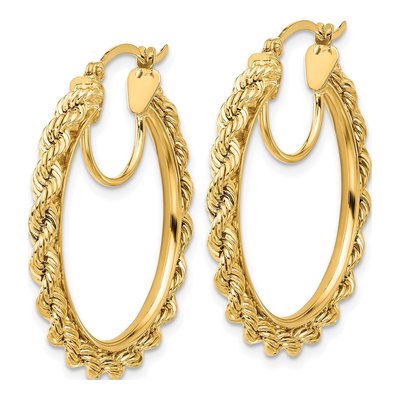 14K Yellow Gold 30mm Diamond-Cut Rope Hoop Earrings – view 2