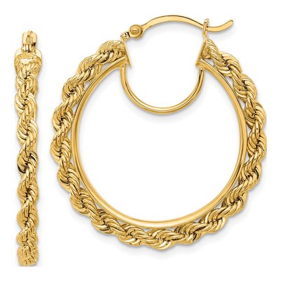 14K Yellow Gold 30mm Diamond-Cut Rope Hoop Earrings