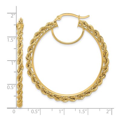 14K Yellow Gold 45mm Diamond-Cut Rope Hoop Earrings – view 3