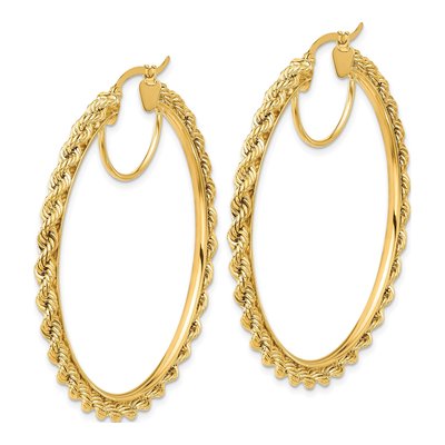 14K Yellow Gold 50mm Rope Hoop Earrings – view 2