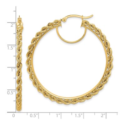 14K Yellow Gold 50mm Rope Hoop Earrings – view 3