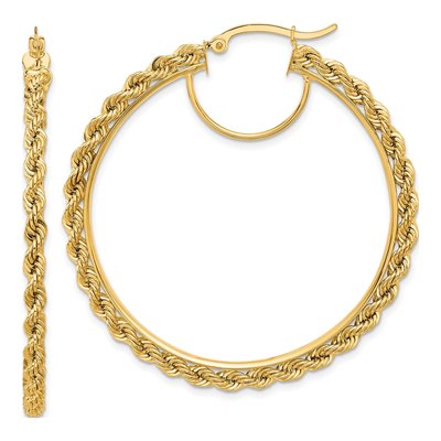 14K Yellow Gold 50mm Rope Hoop Earrings