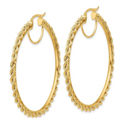 14K Yellow Gold 55mm Diamond-Cut Rope Hoop Earrings – view 2
