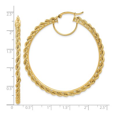 14K Yellow Gold 55mm Diamond-Cut Rope Hoop Earrings – view 3