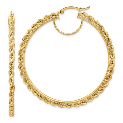 14K Yellow Gold 55mm Diamond-Cut Rope Hoop Earrings