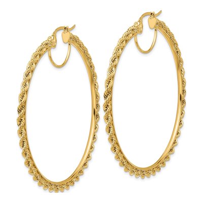 14K Yellow Gold 60mm Diamond-Cut Rope Hoop Earrings – view 2