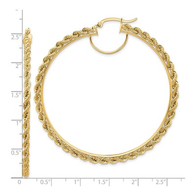 14K Yellow Gold 60mm Diamond-Cut Rope Hoop Earrings – view 3
