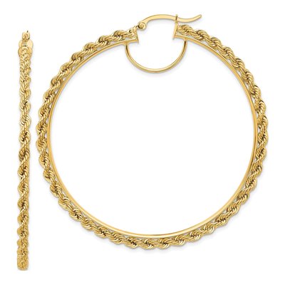 14K Yellow Gold 60mm Diamond-Cut Rope Hoop Earrings