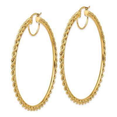 14K Yellow Gold 70mm Diamond-Cut Rope Hoop Earrings – view 2